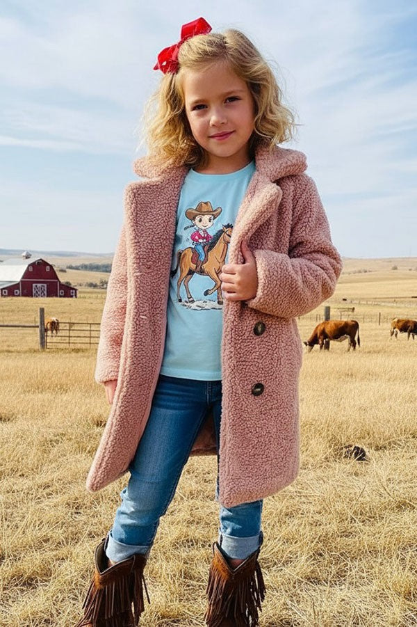 Western fleece pink sherpa long style girls coats 230155M