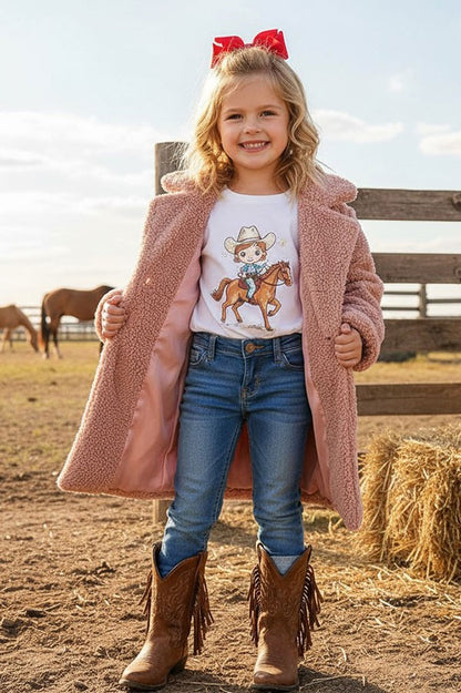 Western fleece pink sherpa long style girls coats 230155M