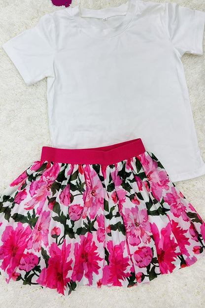Western white top floral sheer skirt girls boutique set DLH2781