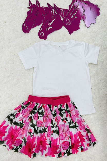 Western white top floral sheer skirt girls boutique set DLH2781