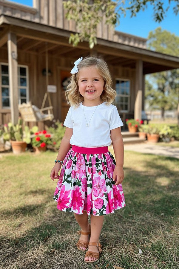 Western white top floral sheer skirt girls boutique set DLH2781