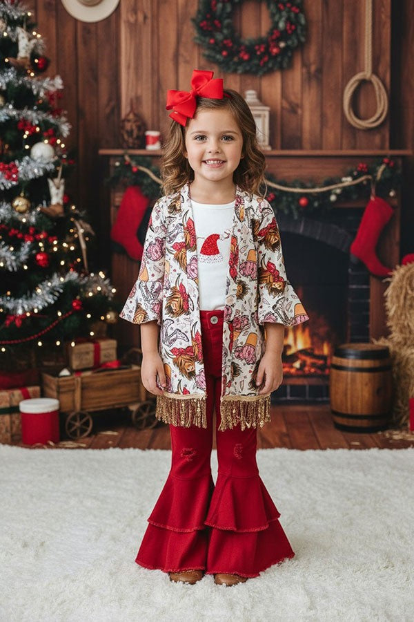 206028M Red denim double bell bottoms girls jeans