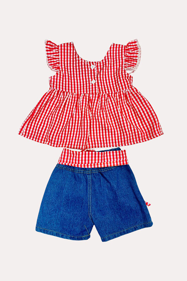 Chic Red & white checkered top denim shorts girls boutique set 230116M