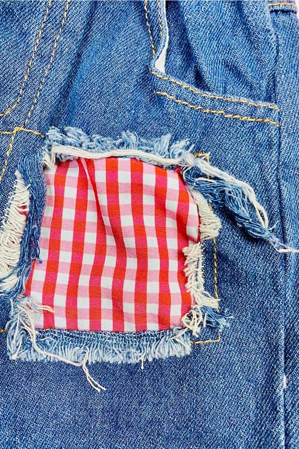 Chic Red & white checkered top denim shorts girls boutique set 230116M