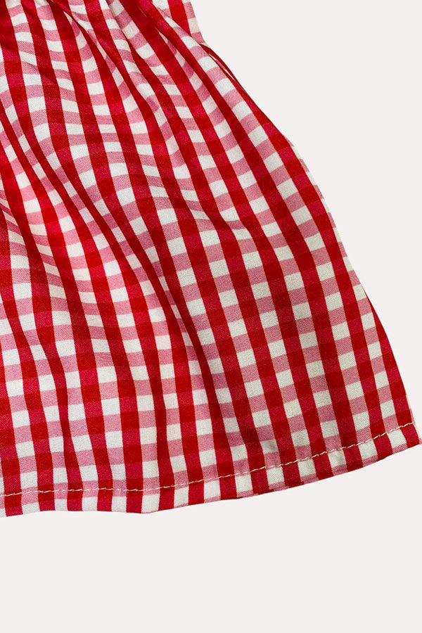 Chic Red & white checkered top denim shorts girls boutique set 230116M