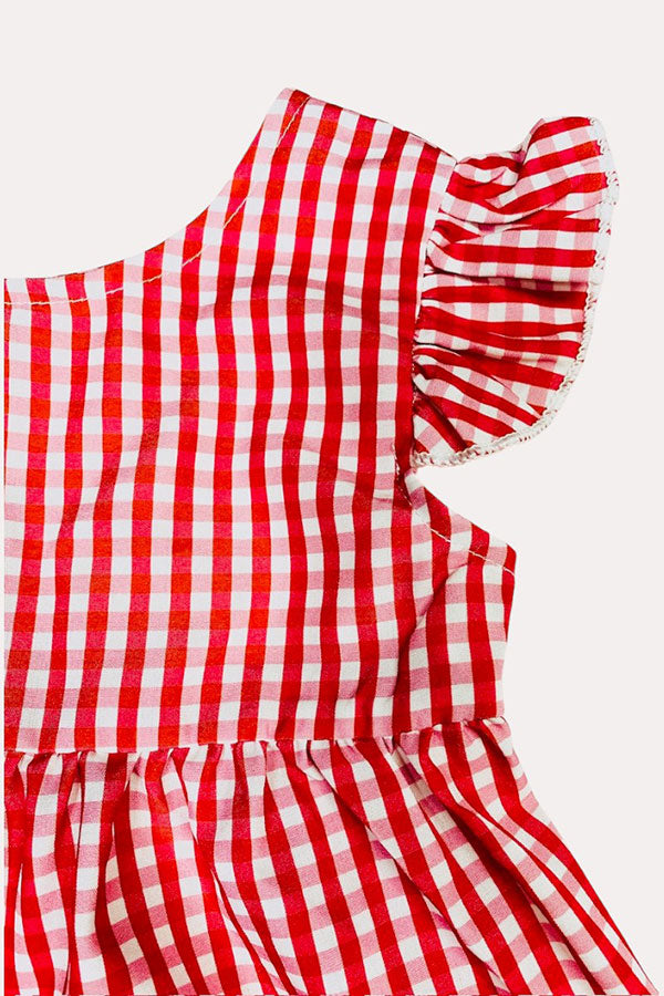 Chic Red & white checkered top denim shorts girls boutique set 230116M