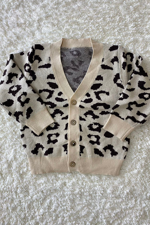 230145M Leopard open style long sleeve girls sweater