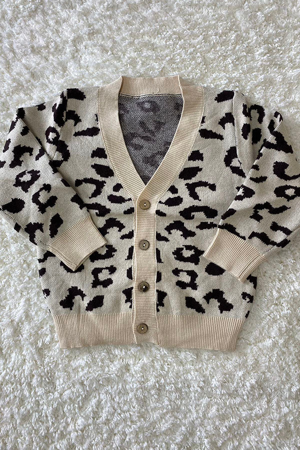 230145M Leopard open style long sleeve girls sweater