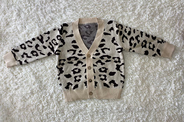 230145M Leopard open style long sleeve girls sweater