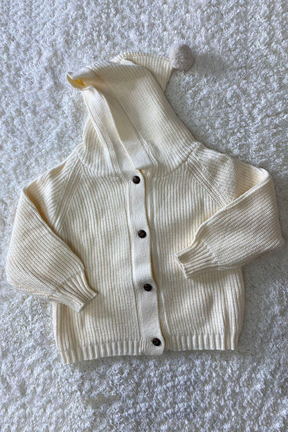 230146M Kids cream long sleeve knitted hoodie sweater w/buttons