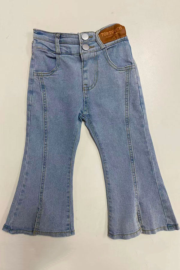Chic western washed denim light blue girls boutique jeans 230147M