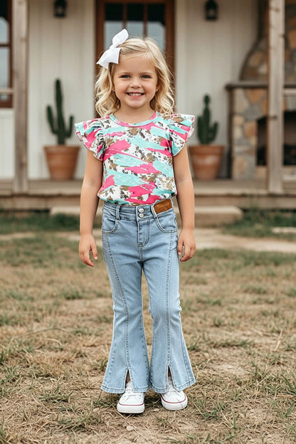 Chic western washed denim light blue girls boutique jeans 230147M
