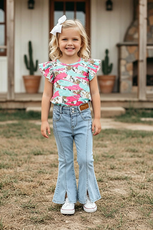 Chic western washed denim light blue girls boutique jeans 230147M