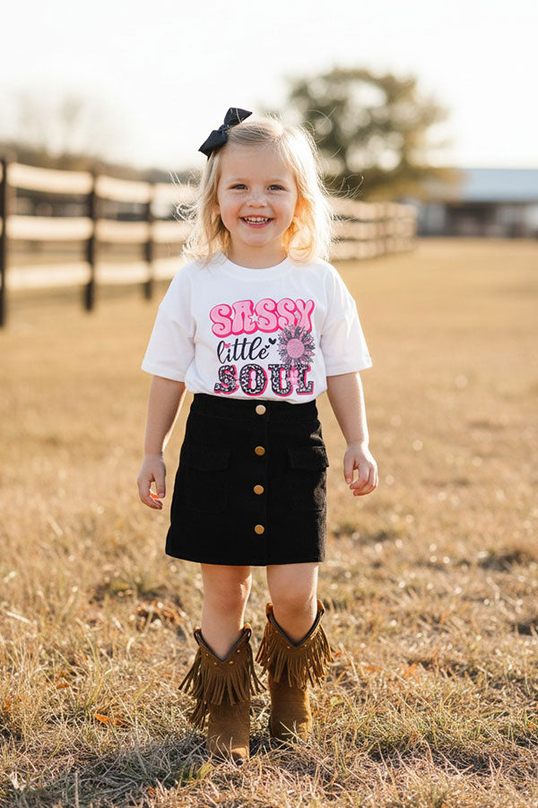 Chic Black corduroy girls skirt w/pockets and buttons 230148M