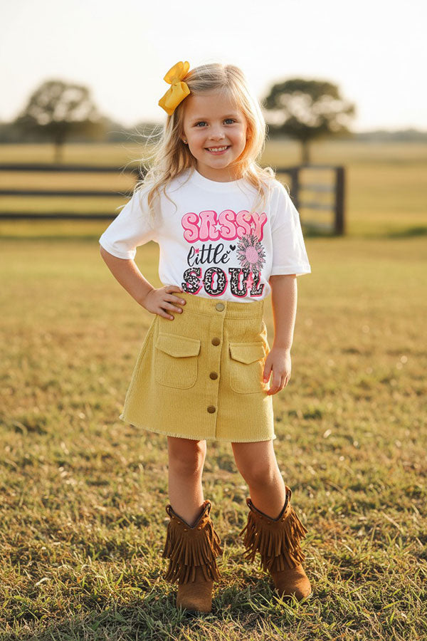 Clearance- Yellow corduroy girls skirt w/pockets and buttons 230150M