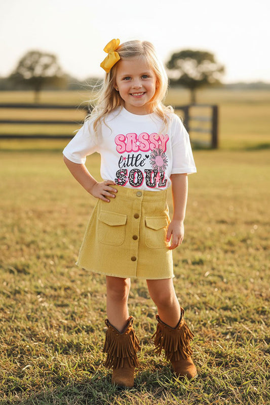 Clearance- Yellow corduroy girls skirt w/pockets and buttons 230150M