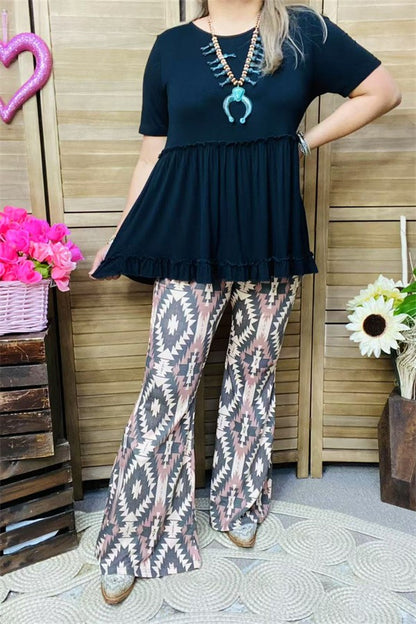 Western Aztec printed flare legs women's boutique pants GJQ15654
