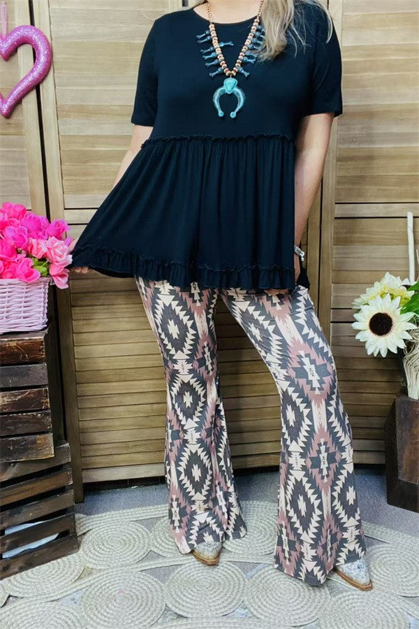 Western Aztec printed flare legs women's boutique pants GJQ15654