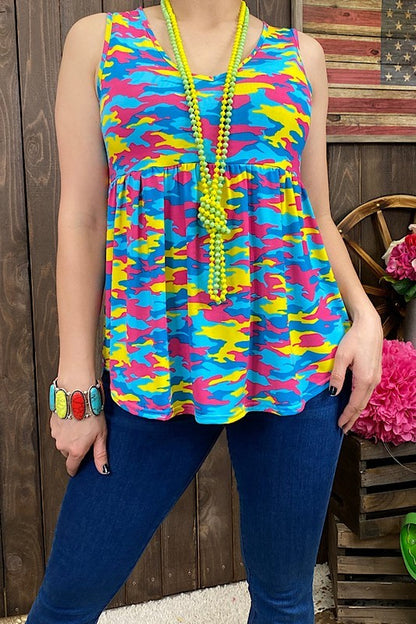 Western camo print sleeveless women's boutique top Southern Stitch YMY7079