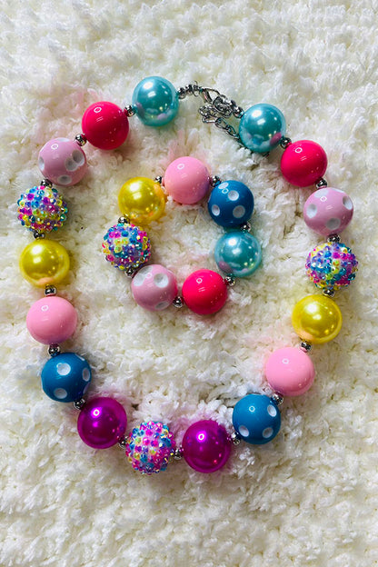 Multi color cute bubble girls necklace & bracelet sets 240301