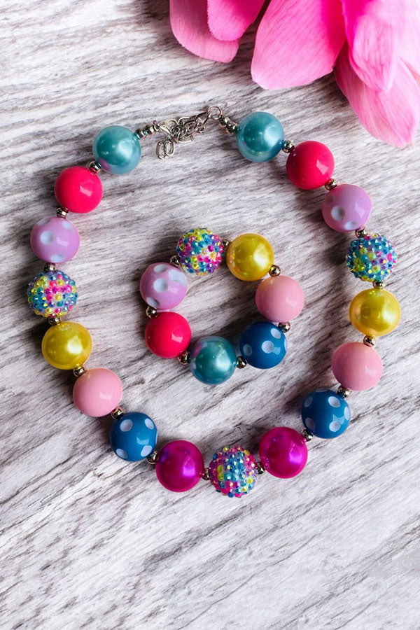 Multi color cute bubble girls necklace & bracelet sets 240301