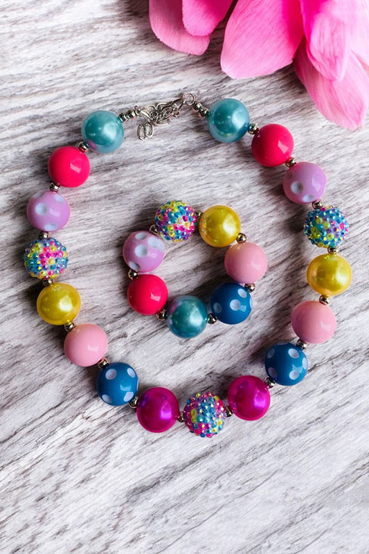 Multi color cute bubble girls necklace & bracelet sets 240301