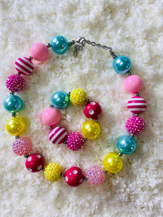 240302 Multi color cute bubble girls necklace & bracelet sets
