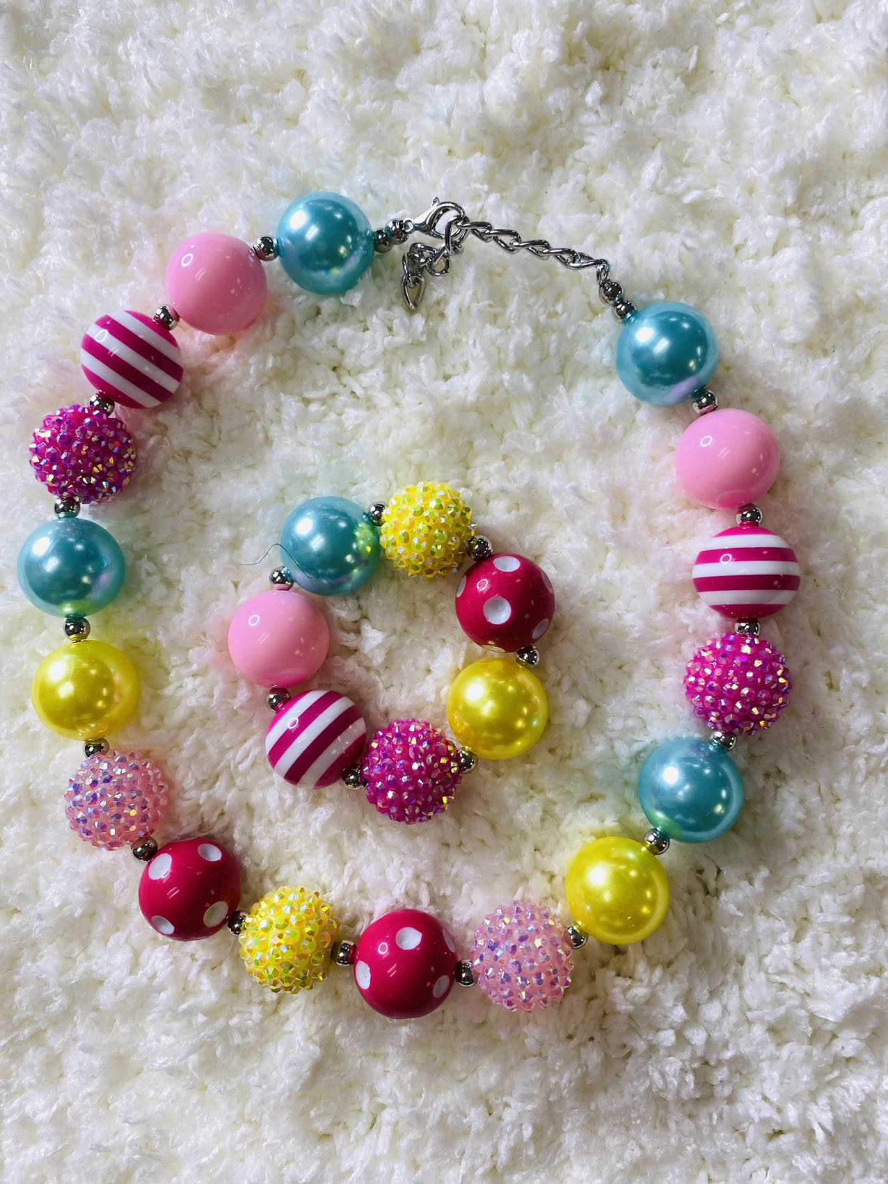 240302 Multi color cute bubble girls necklace & bracelet sets