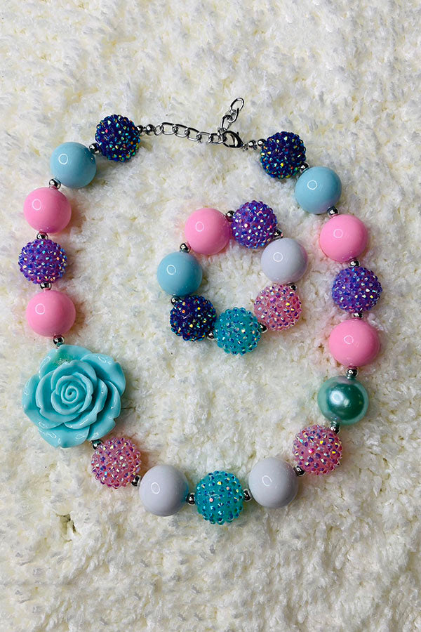 240303 Multi color cute bubble girls pendant necklace & bracelet sets