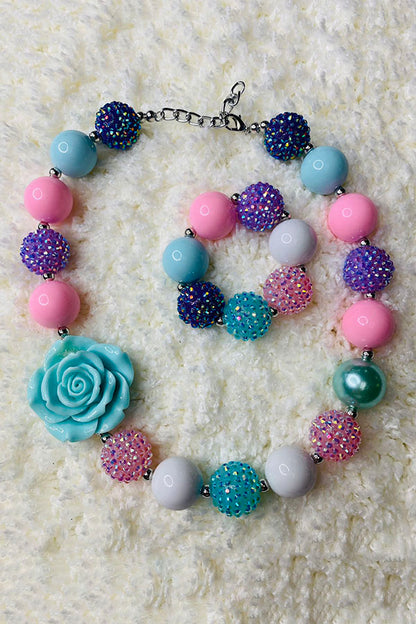 240303 Multi color cute bubble girls pendant necklace & bracelet sets