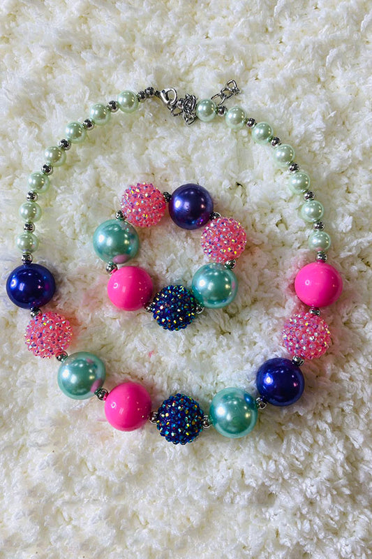 240307  Blue & Pink bubble girls necklace & bracelet sets