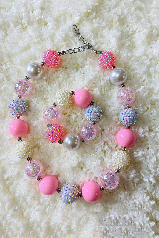 240311 Pink & Cream bubble girls necklace & bracelet sets