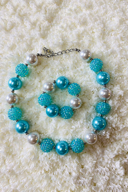 Blue & Cream bubble girls necklace & bracelet sets 240313