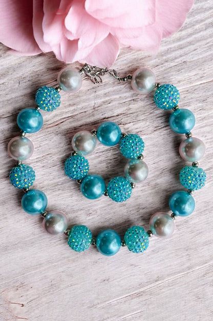 Blue & Cream bubble girls necklace & bracelet sets 240313