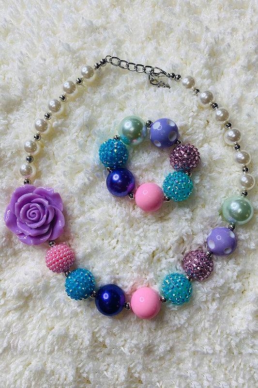 240315 Pink & Blue & Purple bubble girls necklace & bracelet sets
