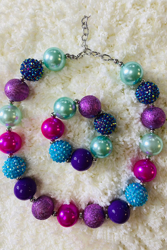 240318 Multi color bubble girls necklace & bracelet sets