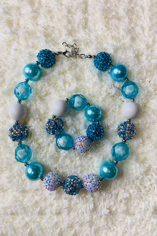 240319 Blue & White bubble girls necklace & bracelet sets