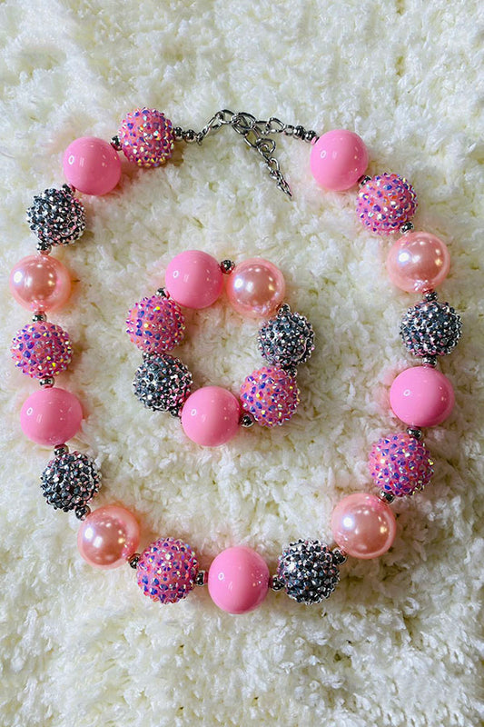 240321 Pink bubble girls necklace & bracelet sets