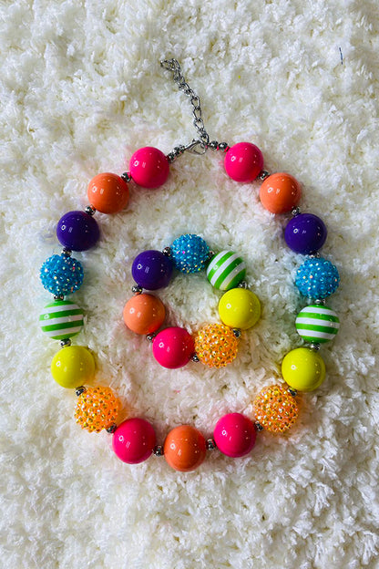 Kids boutique suppliers Multi color bubble girls necklace & bracelet sets 240329