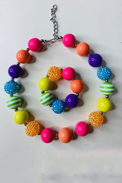 Kids boutique suppliers Multi color bubble girls necklace & bracelet sets 240329