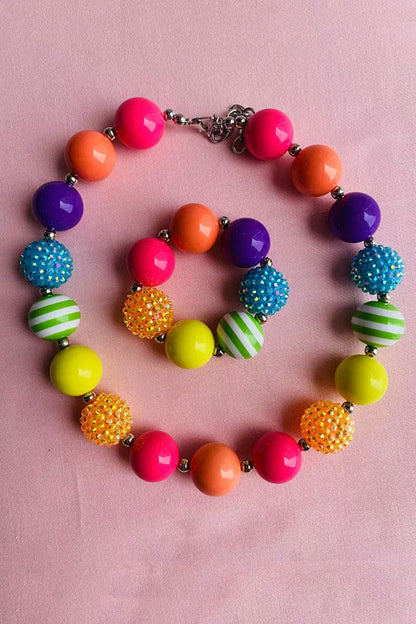 Kids boutique suppliers Multi color bubble girls necklace & bracelet sets 240329