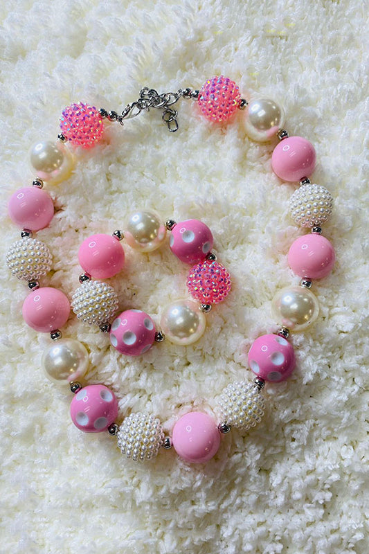 240348 Pink & Cream bubble girls necklace & bracelet sets