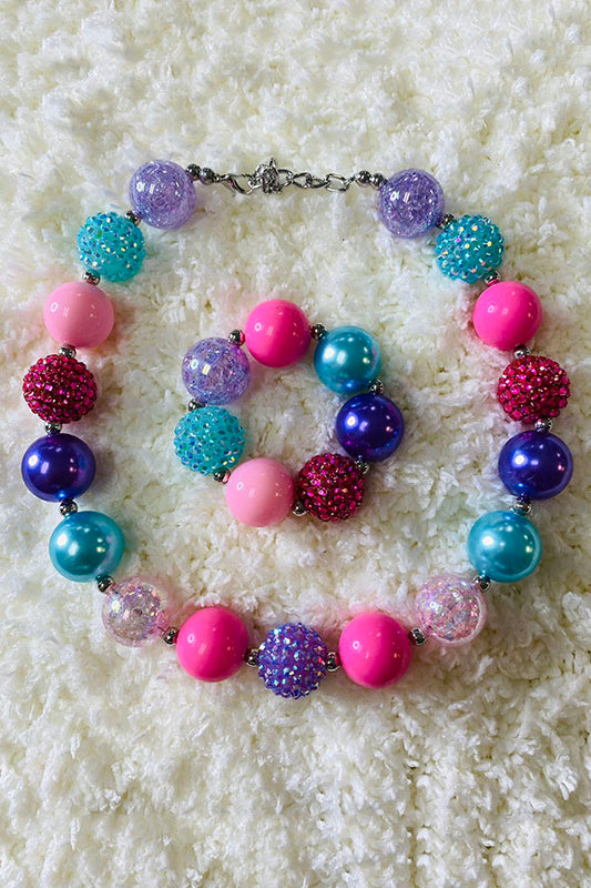 240349 Multi color bubble girls necklace & bracelet sets