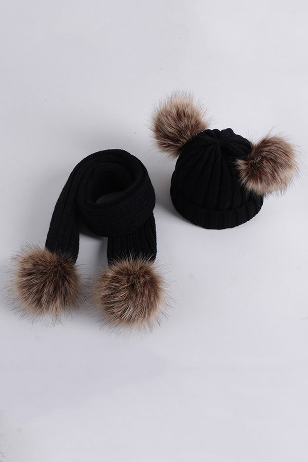 Black knit tight girls legging socks & hat & scarf 3pcs sets 240616M