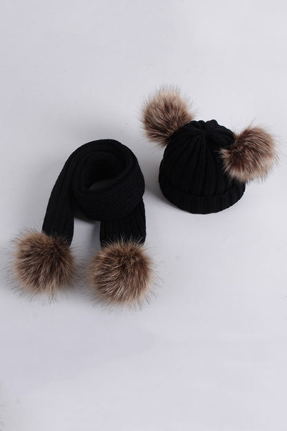 Black knit tight girls legging socks & hat & scarf 3pcs sets 240616M