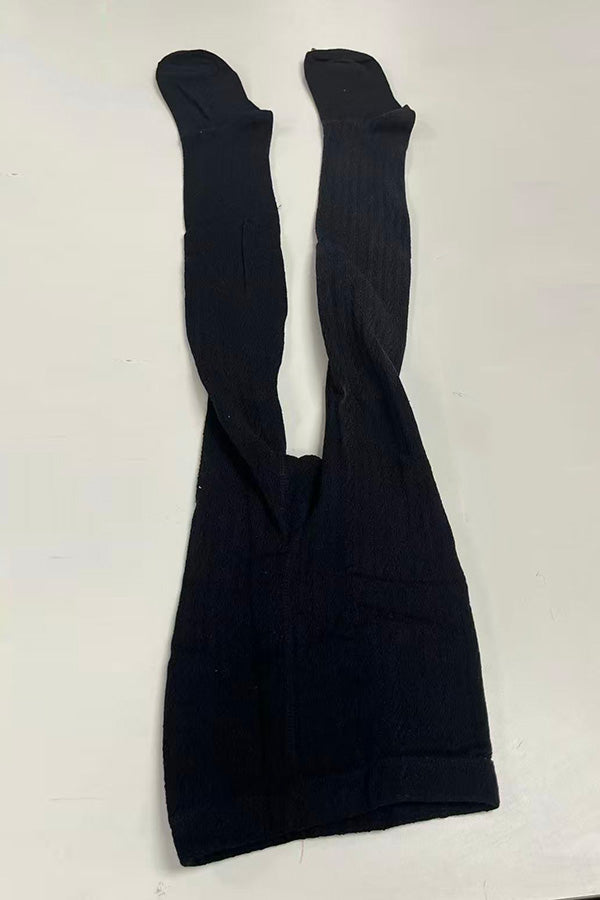 Black knit tight girls legging socks & hat & scarf 3pcs sets 240616M