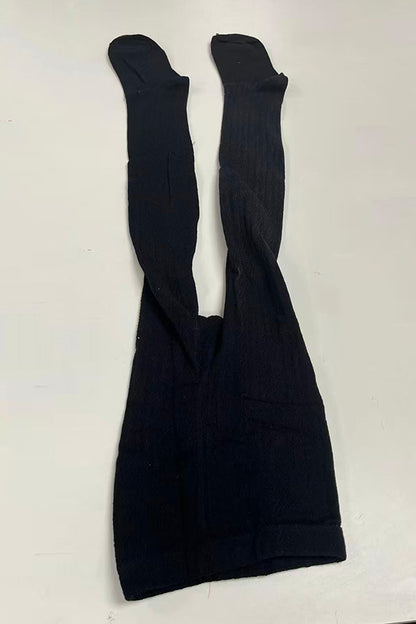 Black knit tight girls legging socks & hat & scarf 3pcs sets 240616M