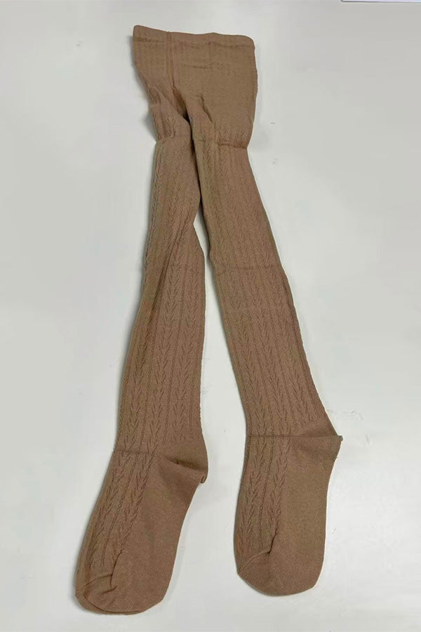 Khaki knit tight girls legging socks & beige hat & scarf 3pcs sets 240618M