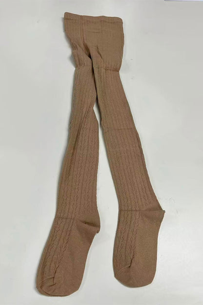 Khaki knit tight girls legging socks & beige hat & scarf 3pcs sets 240618M