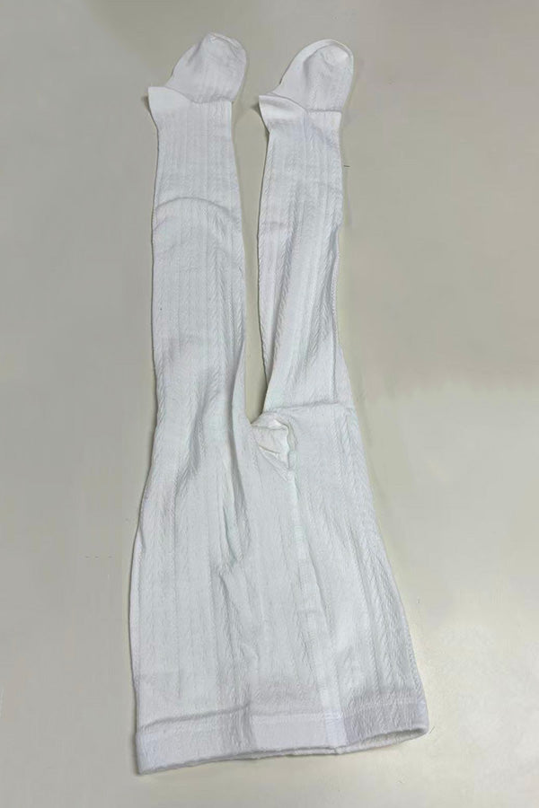 White knit tight girls legging socks & cream hat & scarf 3pcs sets 240620M